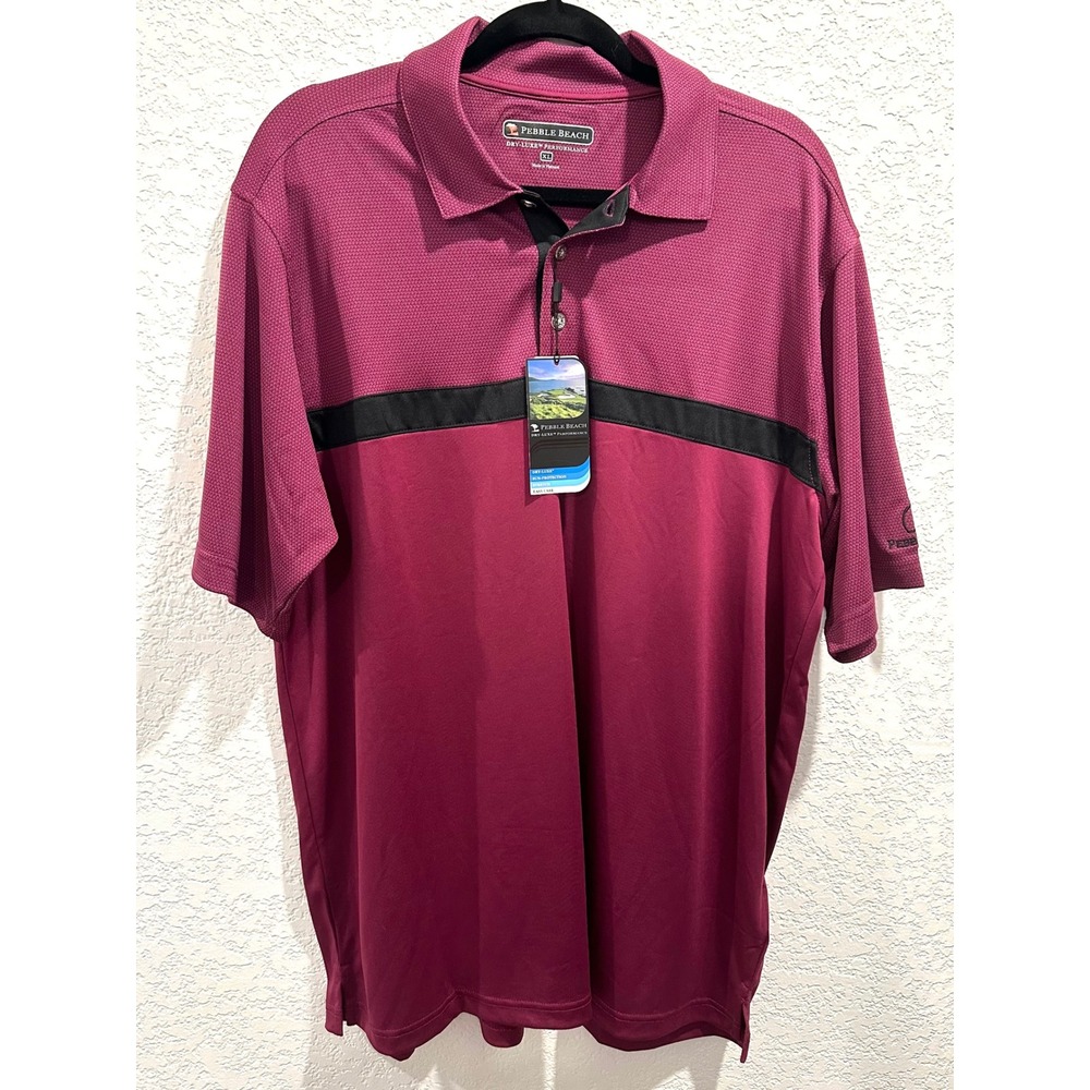 Pebble Beach Mens‎ Dry-Luxe Performance Golf Polo Shirt Burgundy XL NWT Sun Prot